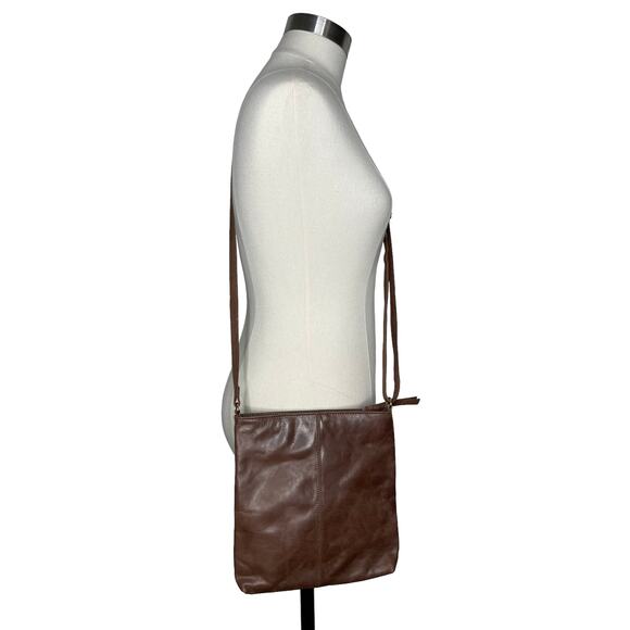 Estalon Leather Crossbody Brown Vintage Slim Crossbody Sipper Pocket Purse - Picture 4 of 9